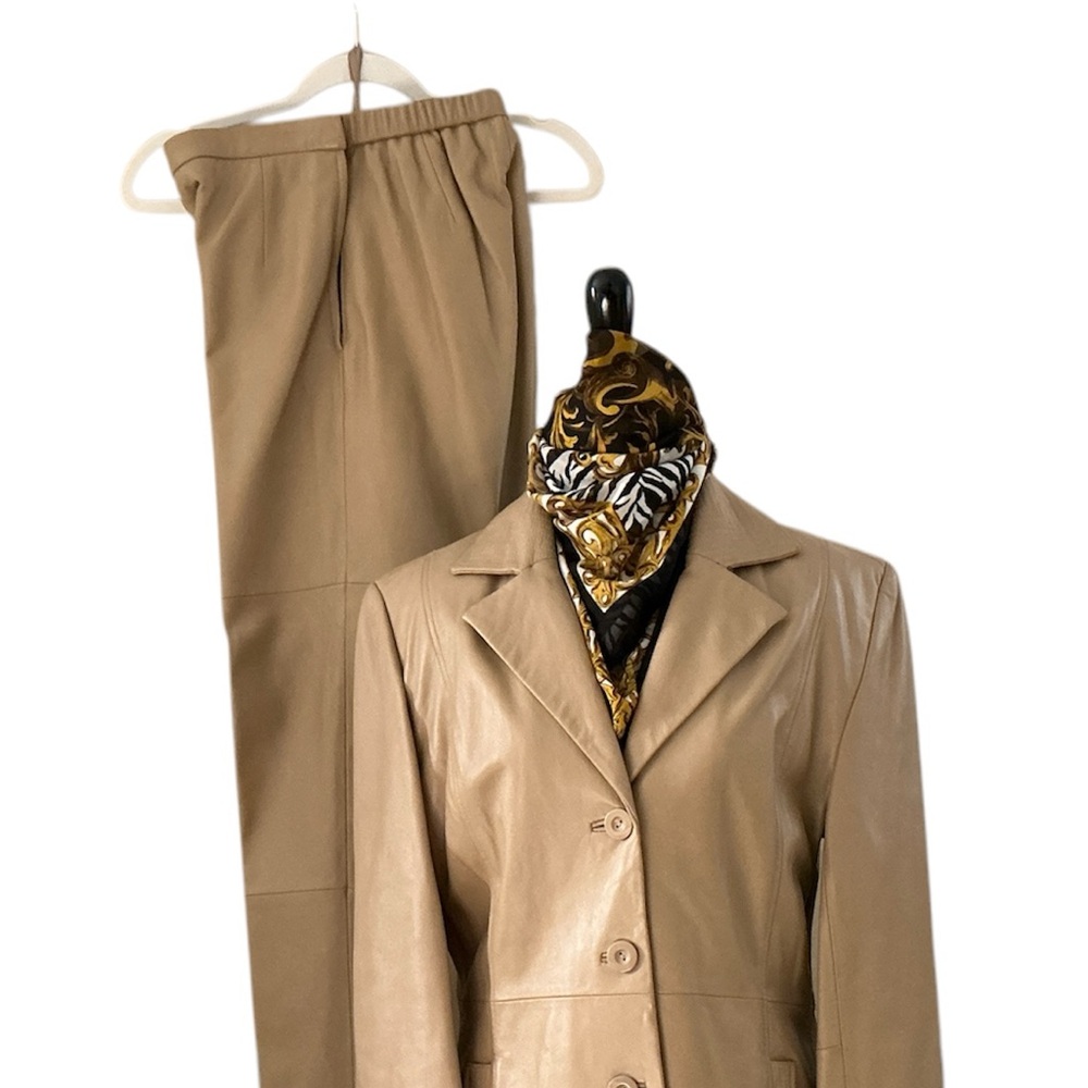 Terry Lewis Classic Luxuries Leather Pant Suit Blazer Pants Suit EUC Size XS